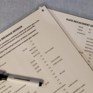 Auto Glass Reference Sheets